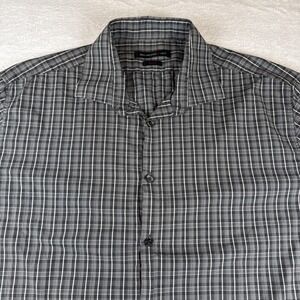 Mens John Varvatos USA Slim Fit Gray Plaid Long Sleeve Button Up Shirt XL